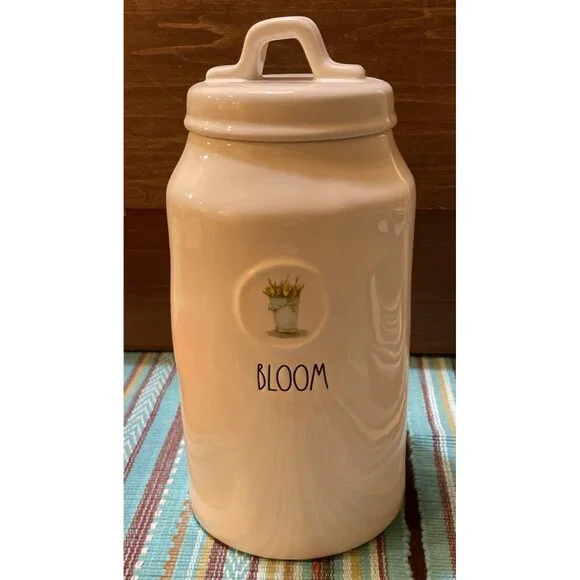 Rae Dunn Artisan Collection by Magenta BLOOM Floral Flowers Canister Jar 9.5” - Picture 1 of 6